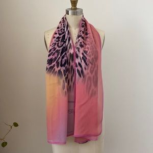 Roberto Cavalli Leopard and pink ombré silk scarf